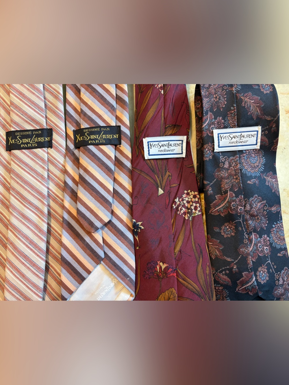 Vintage Yves Saint Laurent Striped and Floral Silk Tie Set